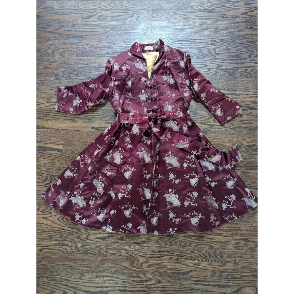Vintage Chinese Womens Silk Brocade Embroidered robe Coat dress Dynasty 14 Rare